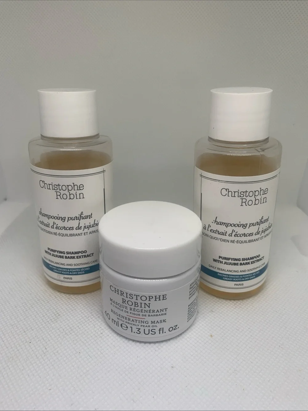 Christophe Robin Regenerating Mask & 2 Purifying Shampoo Set - Travel Size New